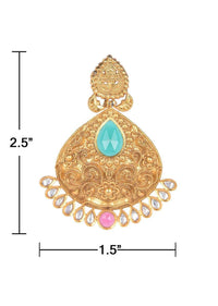 Green And Pink Crystal Carved Gold Plated Earrings With Kundan Only On Kalki Online - Kalki Fashion