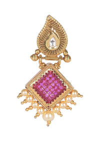 Magenta Square Crystal Gold Plated Earrings With Kundan And Pearls Online - Kalki Fashion