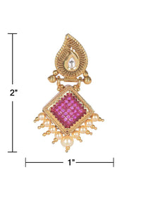 Magenta Square Crystal Gold Plated Earrings With Kundan And Pearls Online - Kalki Fashion