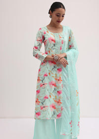 Pale Turquoise Linen Kurta Palazzo Set