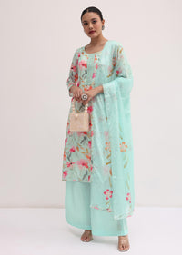 Pale Turquoise Linen Kurta Palazzo Set