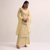 Pale Yellow Palazzo Set With Patchwork Kurta Stitched Dress Material
