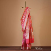 Fuschia Pink Handloom Saree In Uppada Silk With Single Zari Work And Unstitched Blouse