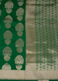 Parakeet green banarasi silk saree in floral pot weaved butti 