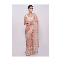 Parasel peach organza saree in thread embroidery and butti only on Kalki