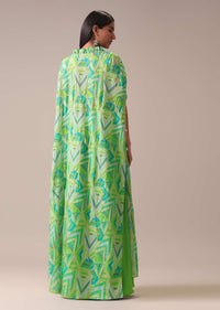 Parrot Green Quirky Printed Pallazo Set In Chinon