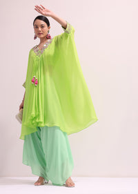 Parrot Green Embroidered Kurta Palazzo Set