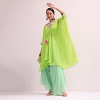 Parrot Green Embroidered Kurta Palazzo Set