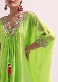 Parrot Green Embroidered Kurta Palazzo Set