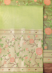 Parrot Green Paithani Silk Dress Material