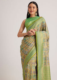 Parrot Green Silk Woven Work Saree