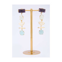 Party wear dangler earring with amethyst, jade green and sky blue semi precious stone  only on Kalki