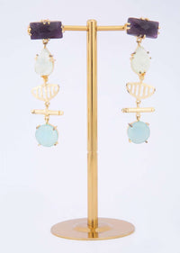 Party wear dangler earring with amethyst, jade green and sky blue semi precious stone  only on Kalki