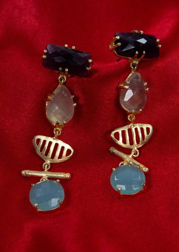 Party wear dangler earring with amethyst, jade green and sky blue semi precious stone  only on Kalki
