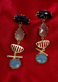 Party wear dangler earring with amethyst, jade green and sky blue semi precious stone  only on Kalki