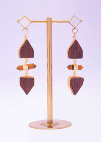 Party wear earring with wooden block and cylindrical bead only on kalki