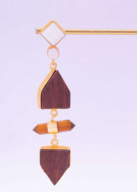 Party wear earring with wooden block and cylindrical bead only on kalki