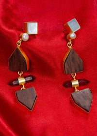 Party wear earring with wooden block and cylindrical bead only on kalki