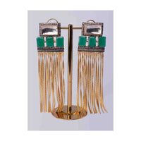 Party wear long  sleek tassel earring  with jade green semi precious stone only on Kalki