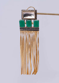 Party wear long  sleek tassel earring  with jade green semi precious stone only on Kalki