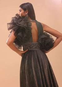 Dark Brown Party Gown In With Ruffled Frill Flounce - NOOR 2022