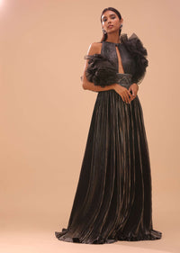 Dark Brown Party Gown In With Ruffled Frill Flounce - NOOR 2022