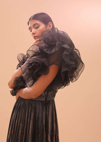 Dark Brown Party Gown In With Ruffled Frill Flounce - NOOR 2022