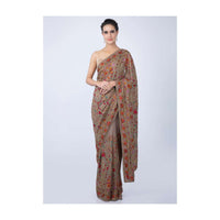 Pastel Brown Saree In Resham Jaal Embroidered Georgette Online - Kalki Fashion