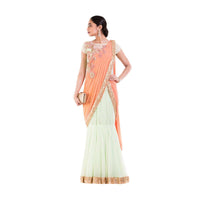 Pastel Green & Orange Drape Gown Saree