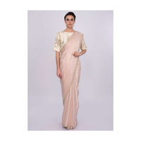 Pastel pink satin chiffon saree with cut dana and moti embroidery and butti only on Kalki