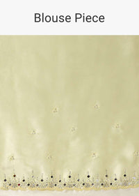 Pastel Yellow Saree In Organza With Mirror Embroidered Scallop Border Along With Cut Dana Accents Online - Kalki Fashion