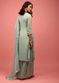 Pastel Blue Georgette Palazzo Suit Handcrafted With Gotta Work, Zardosi And Pearls