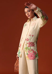 Pastel Floral Printed Sequin Work Cotton Co Ord Set