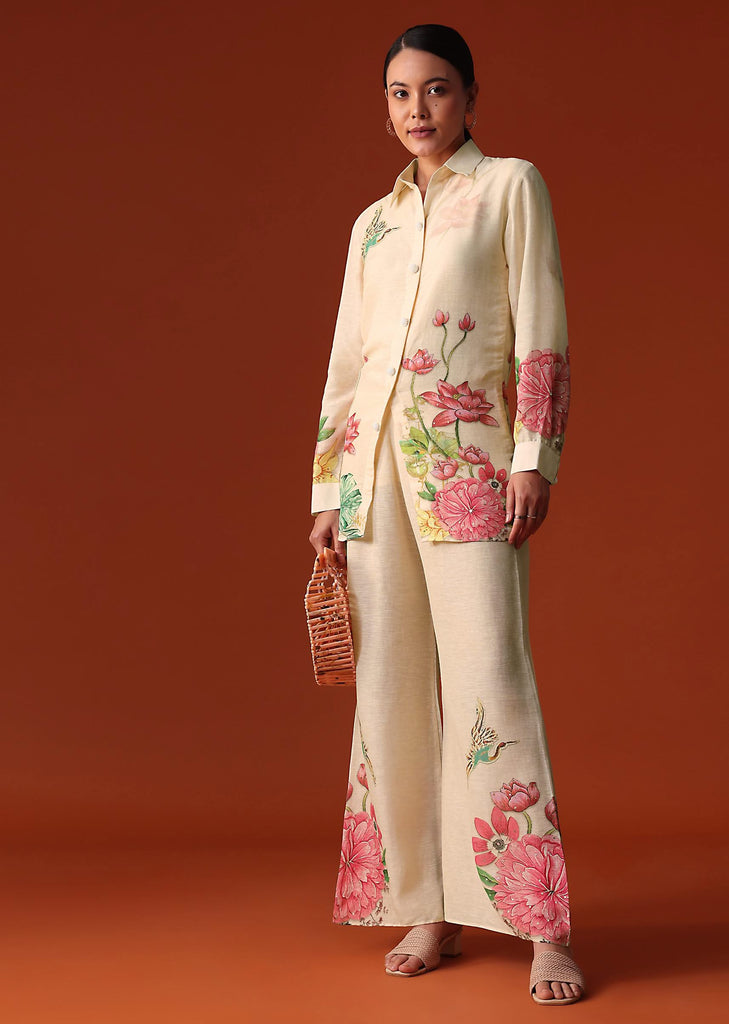 Pastel Floral Printed Sequin Work Cotton Co Ord Set