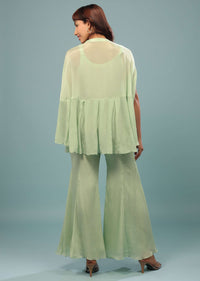 Pista Green Embroidered Pant-Top Set In Chinon