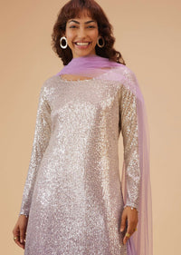 Lilac Purple Palazzo Suit Set In Sequin