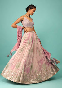 Onion Pink Lehenga In Georgette With Floral Print And Embroidery