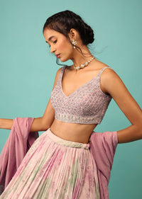 Onion Pink Lehenga In Georgette With Floral Print And Embroidery