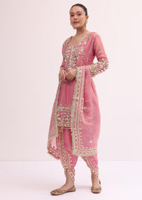 Pastel Peach Embroidered Kurta Dhoti Set