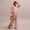 Pastel Peach Floral Printed And Sequin Worked Linen Co-ord Set For Summer