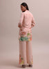Pastel Peach Floral Printed And Sequin Worked Linen Co-ord Set For Summer