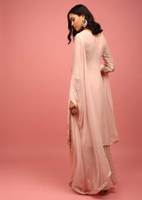 Pastel Peach Palazzo Suit Fully-Handcrafted In Banarasi Georgette With Embroidery