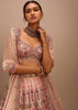 Pastel Pink Lehenga With A Crop Top In Multi-Colored Resham Embroidery, Crop Top Comes In Sleeveless With Scalloped Neckline