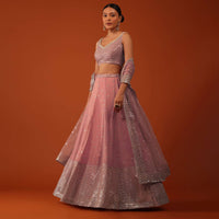 Pastel Pink Georgette Lehenga Set with Sequin Embroidery