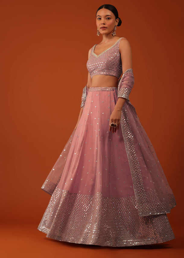Pastel Pink Georgette Lehenga Set with Sequin Embroidery