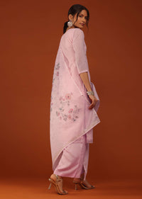 Pastel Pink Kurti Palazzo Set In Chanderi Silk With Gotta Work