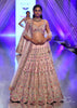 Pastel Pink Lehenga With A Crop Top In Multi-Colored Resham Embroidery, Crop Top Comes In Sleeveless With Scalloped Neckline