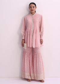 Pastel Pink Sequins And Moti Embroidered Sharara Set