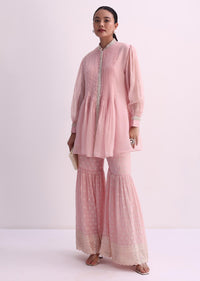 Pastel Pink Sequins And Moti Embroidered Sharara Set