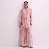 Pastel Pink Sequins And Moti Embroidered Sharara Set